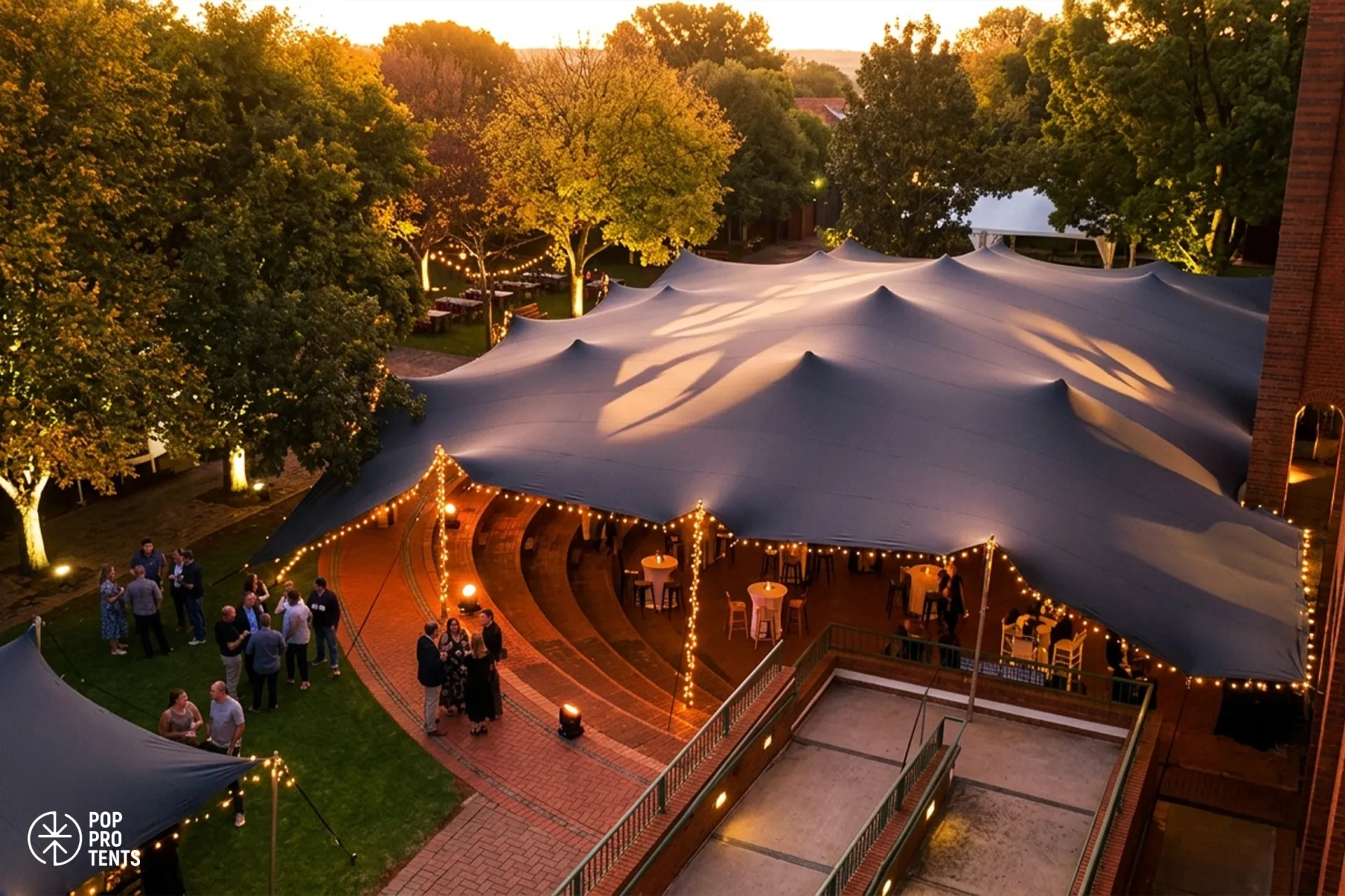 Corporate networking event under stretch tent