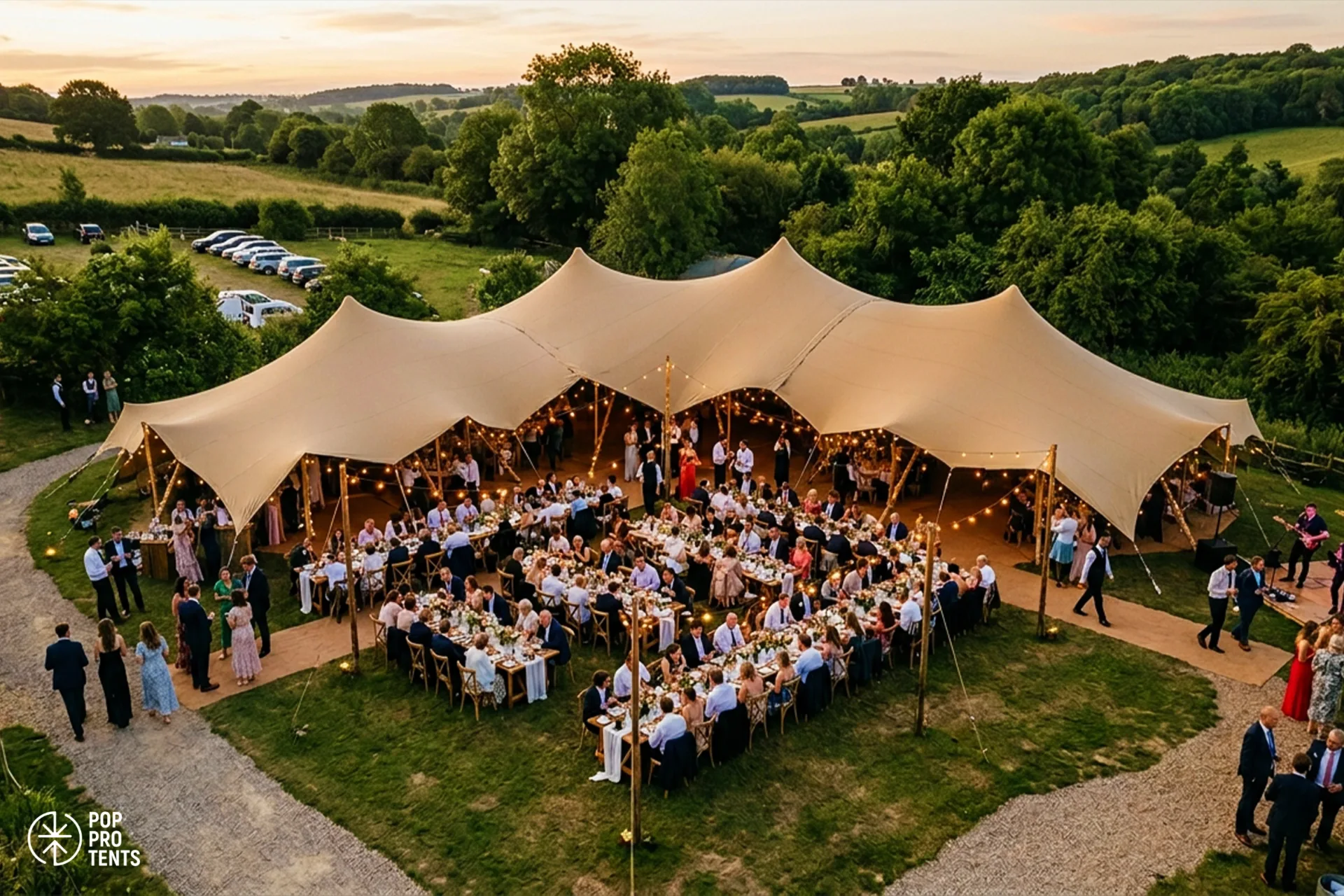 Private birthday celebration under stretch tent