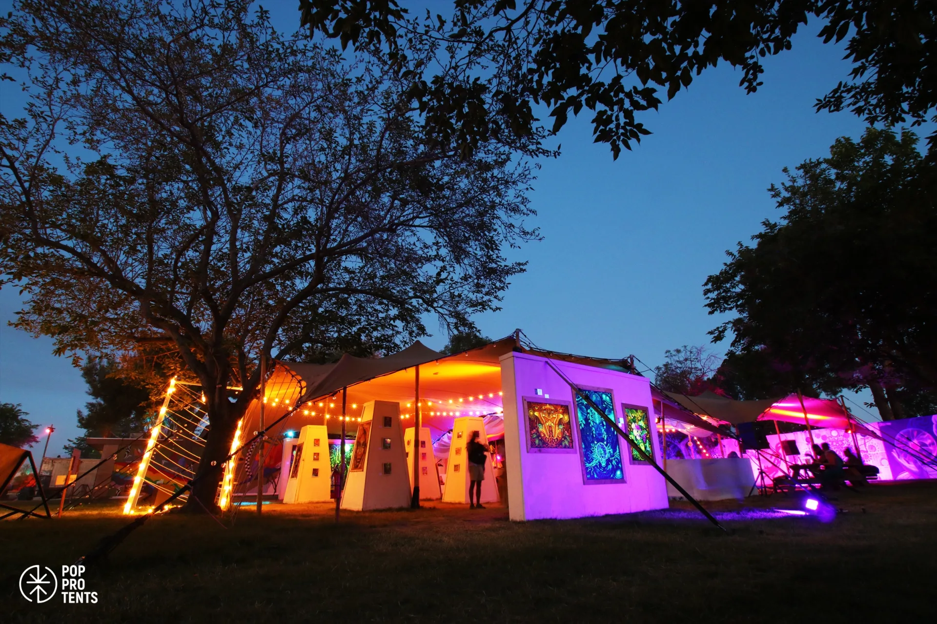 Stretch tent art gallery installation at festival