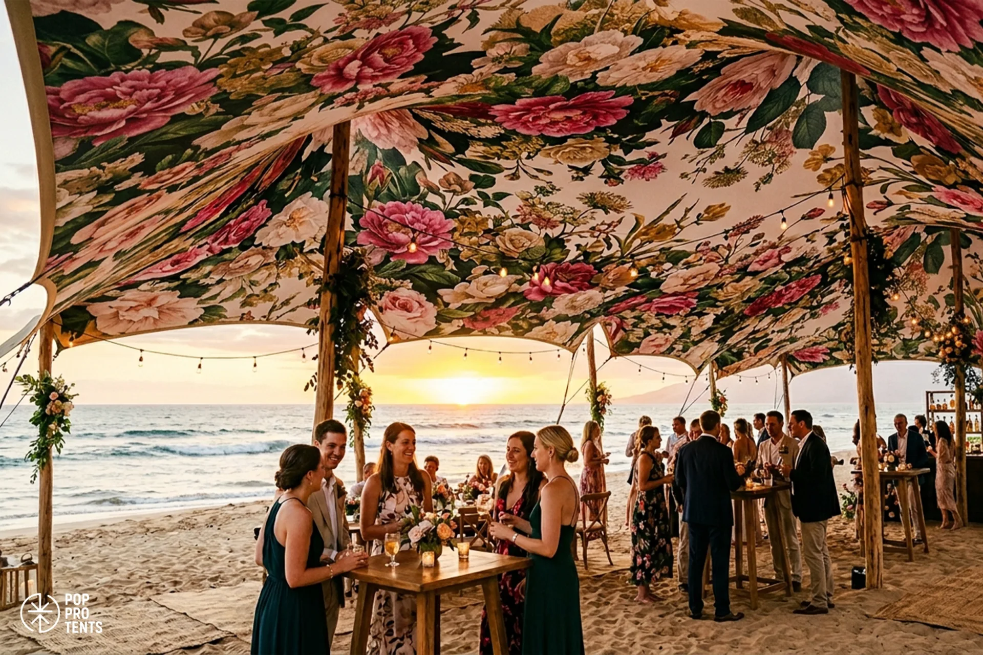 Stretch tent with a custom-printed landscape photography skin