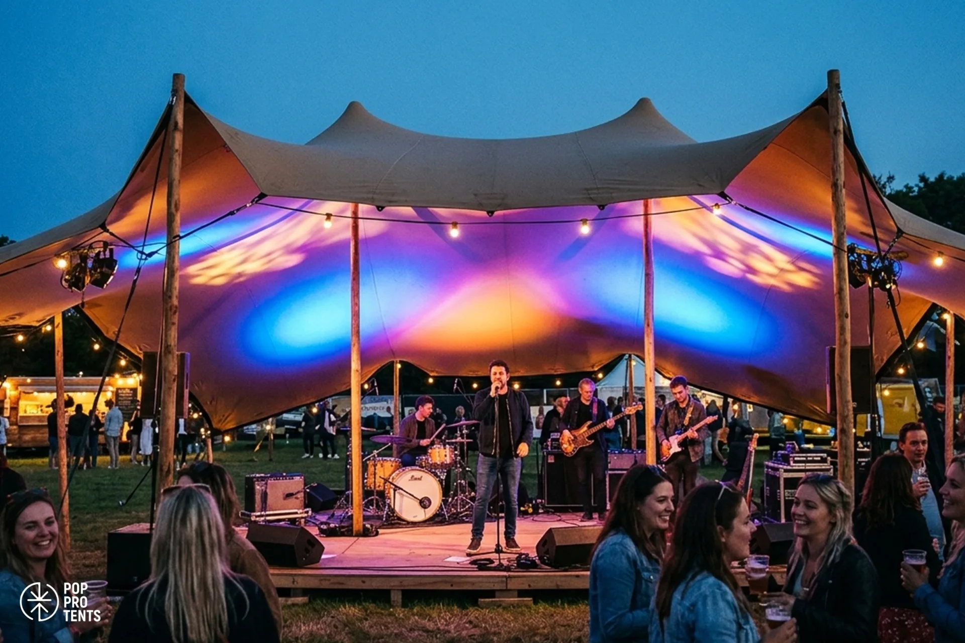 Beer and wine tasting market under stretch tent