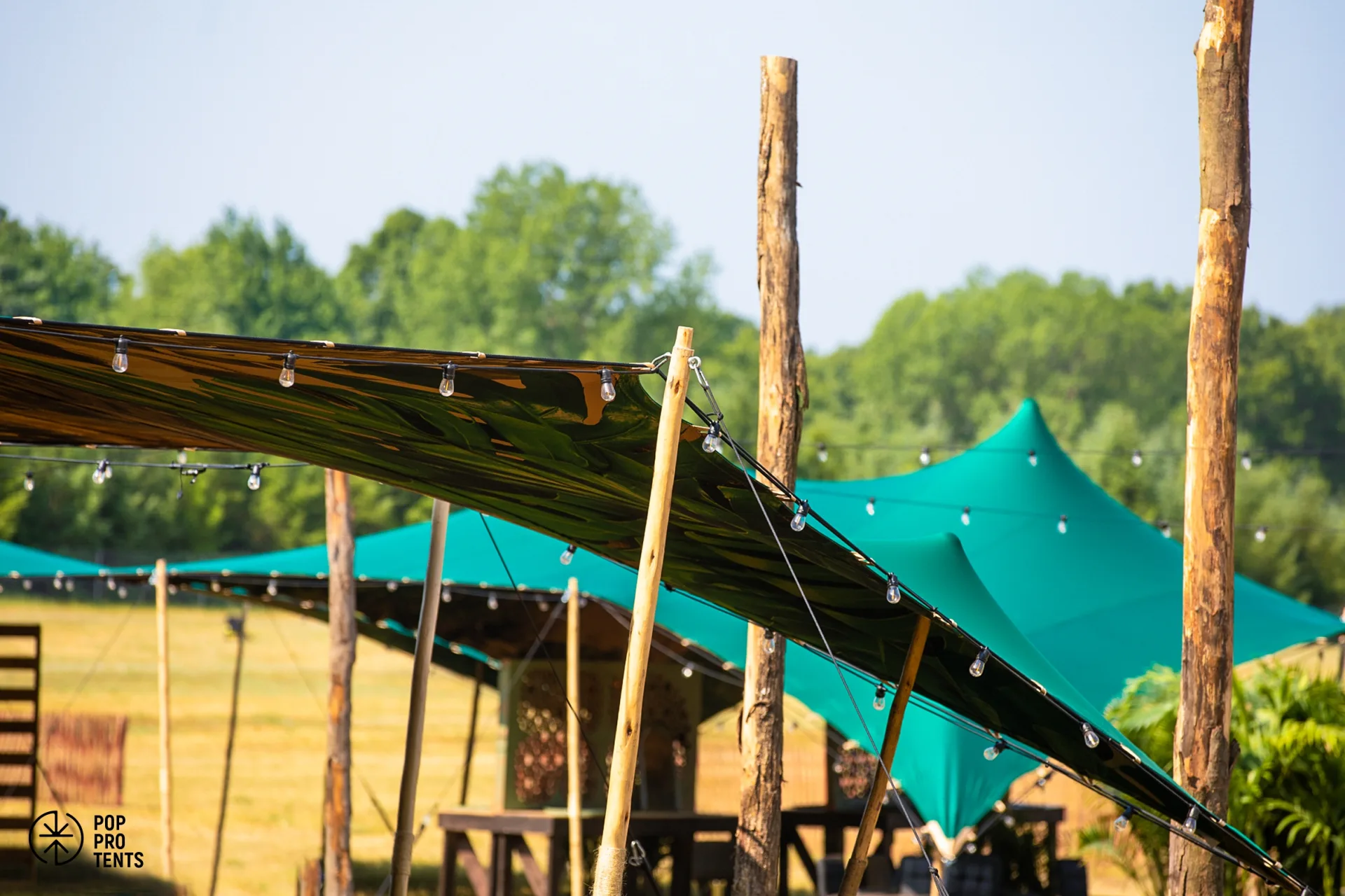 Stretch tent with a sports branded custom skin