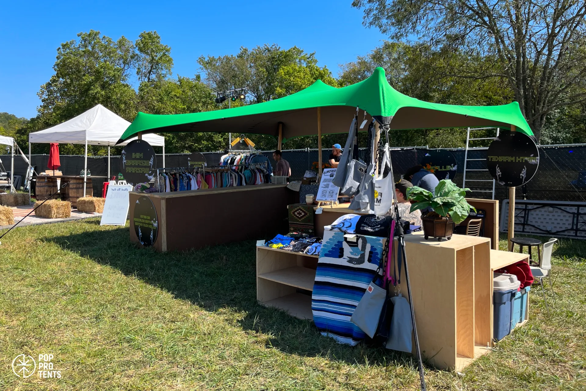 Outdoor book fair under stretch tent