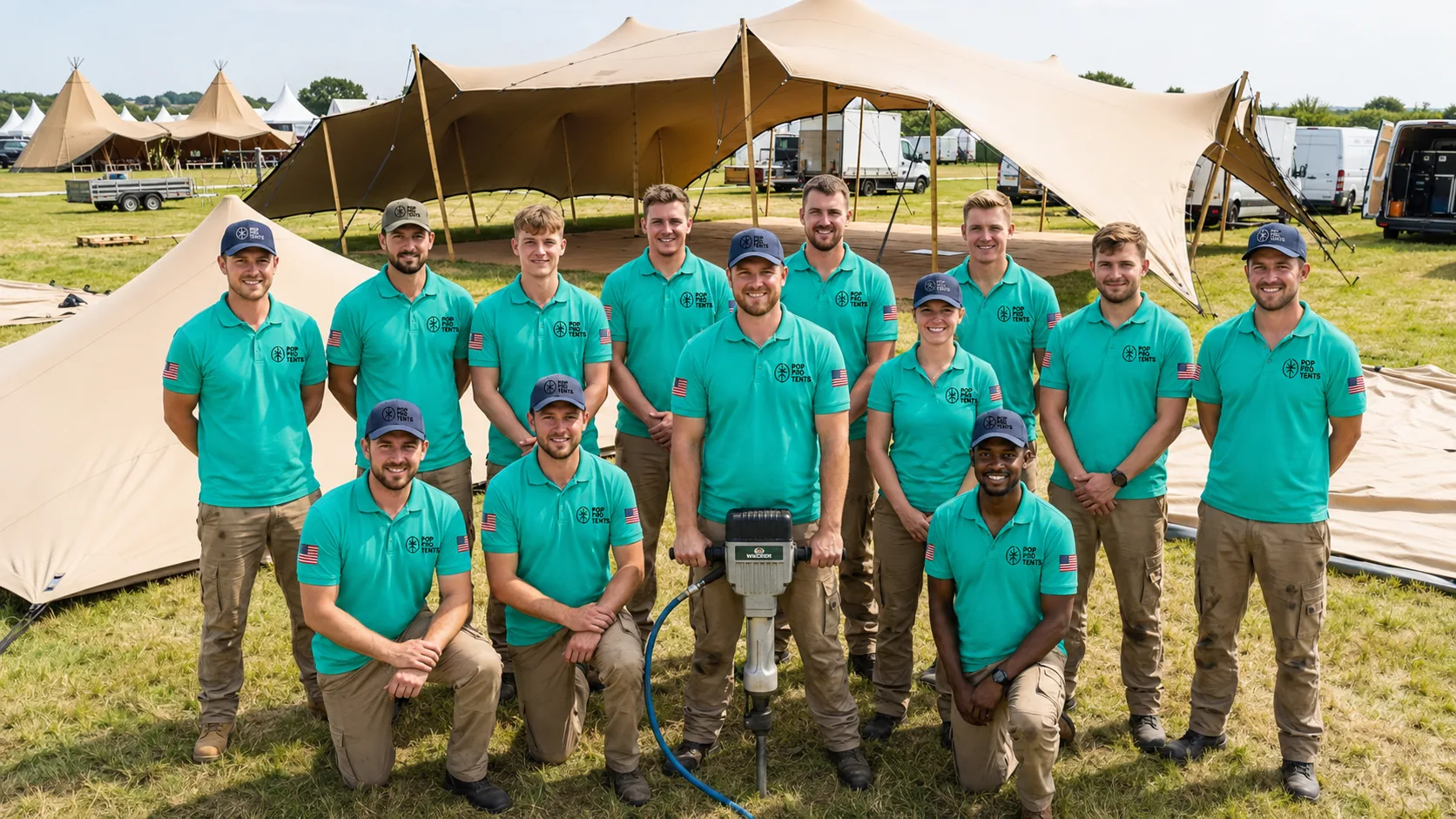 The Pop Pro Tents crew in front of a stretch tent installation